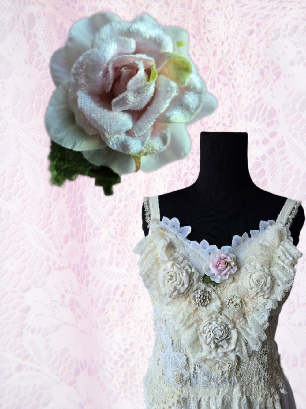 Handmade Balletcore Floral Rose Brooch Fairycore Pastel Pink